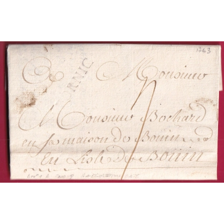MARQUE PORNIC LOIRE INFERIEURE AMELIORATION DE DATE 1763 LENAIN N°1A INDICE 19 BOUIN VENDEE LETTRE COVER FRANCE