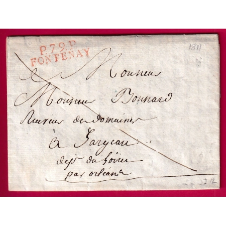 MARQUE P79P FONTENAY VENDEE EN ROUGE INDICE 12 1811 ORLEANS LOIRET LETTRE COVER FRANCE