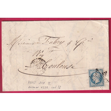 N°14 BLEU LAITEUX CAD PARIS 1ED 60 11 POTHION 1331 INDICE 16 ETOILE POUR TOULOUSE HAUTE GARONNE LETTRE COVER FRANCE