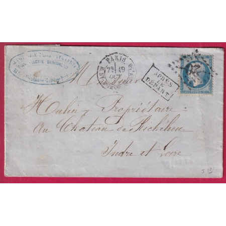 N°22 PARIS LOSANGE -20- R ST DOMque ST GN ,56 RICHELIEU INDRE ET LOIRE LETTRE COVER FRANCE