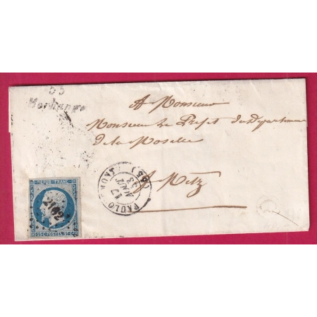 N°10 PC 2162 CURSIVE 55 MORHANGE CAD TYPE 15 FALQUEMONT POUR METZ MOSELLE LETTRE COVER FRANCE