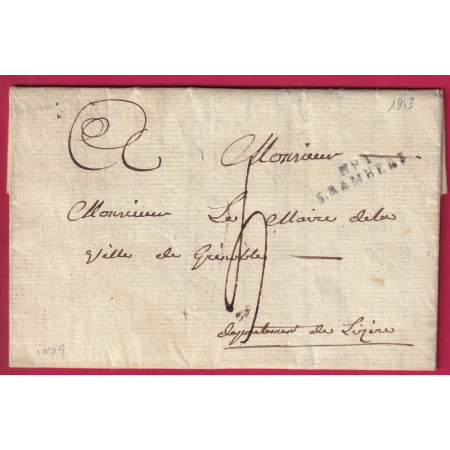 MARQUE N°1 ST RAMBERT AIN 1813 POUR GRENOBLE ISERE INDICE 9 LETTRE COVER FRANCE