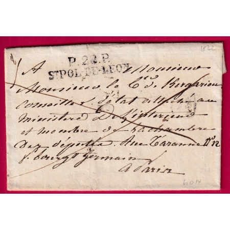 MARQUE P28P ST POL DE LEON FINISTERE 1822 INDICE 14 POUR PARIS LETTRE COVER FRANCE