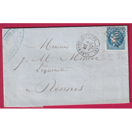 N°46B TTB GC 1053 CLERMONT FERRAND HERAULT POUR RENNES ILLE ET VILAINE LETTRE COVER FRANCE