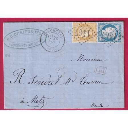 N°59 60 GC 1467 FAUCOGNEY HAUTE SAONE POUR METZ ALSACE LORRAINE ALLEMAGNE LETTRE COVER FRANCE