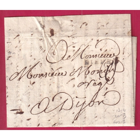 MARQUE DIEPPE SEINE INFERIEURE LENAIN N°3 1754 INDICE 13 POUR DIJON LETTRE COVER FRANCE
