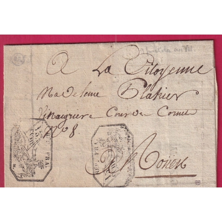 RARE UTILISATION DE CACHET FISCAL 15C SUR LETTRE POSTAL LOCAL ROUEN POUR ROUEN AN VIII 1800 SEINE INFERIEURE