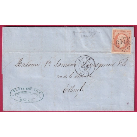 N°16 TTB GC 3219 ROUEN SEINE INFERIEURE POUR ELBEUF LETTRE COVER FRANCE