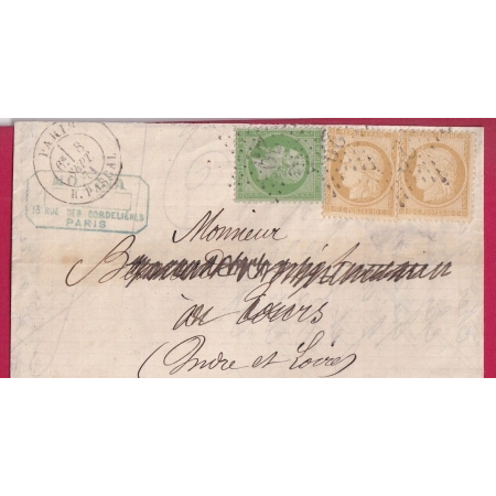 N°36X2 20 PARIS ETOILE 29 DU 8 SEPTEMBRE 1871 POUR TOURS INDRE ET LOIRE LETTRE COVER FRANCE