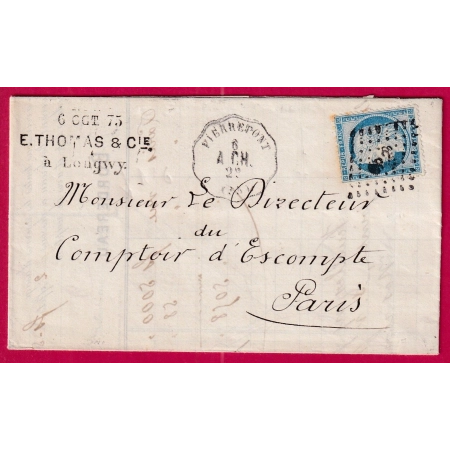 N°60 CONVOYEUR STATION PIERREPONT MOSELLE POUR PARIS LETTRE COVER FRANCE