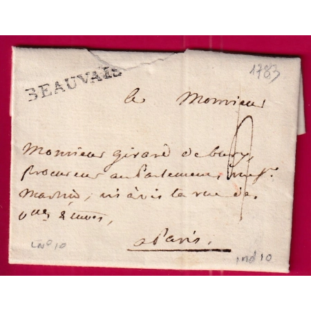 MARQUE BEAUVAIS OISE 1783 LENAIN N°10 INDICE 10 POUR PARIS LETTRE COVER FRANCE