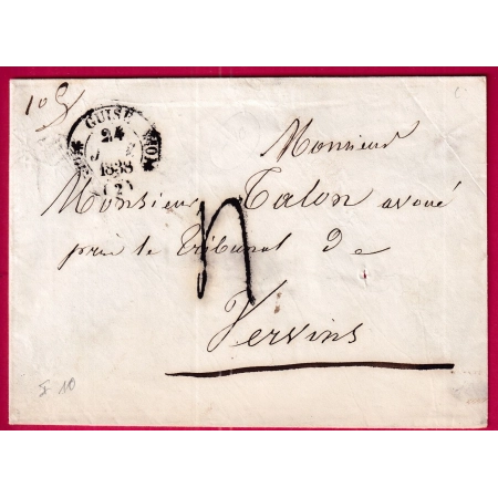 CAD TYPE 11 GUISE AISNE TAXE 4 TAMPON POUR VERVINS 1838 LETTRE COVER FRANCE