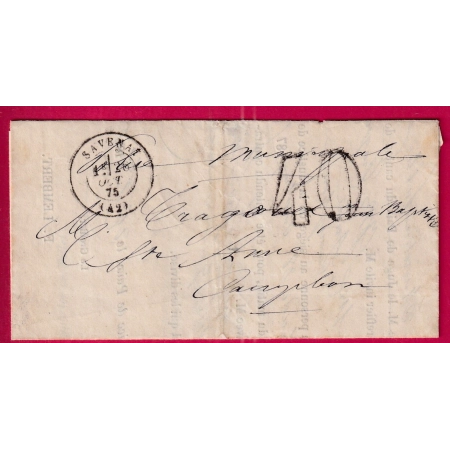 TAXE TAMPON 40 CAD TYPE 17 SAVENAY LOIRE INFERIEURE 1875 POUR CAMPBON LETTRE COVER FRANCE