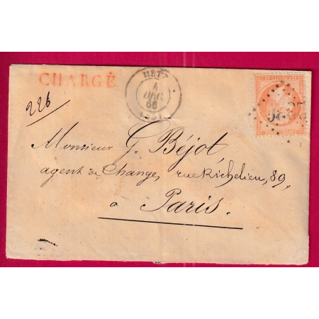 N°23 GC 2336 METZ MOSELLE LETTRE CHARGE POUR PARIS 1866 LETTRE COVER FRANCE