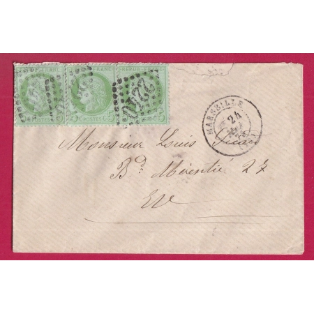 N°53 X3 GC 2240 MARSEILLE BOUCHES DU RHONE POUR MARSEILLE 1875 LETTRE LOCALE COVER FRANCE
