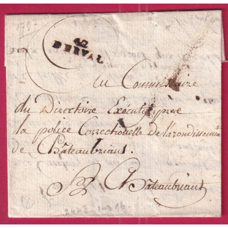 MARQUE 42 DERVAL LOIRE INFERIEURE 1797 INDICE 16 POUR CHATEAUBRIANT FRANCHISE LE COMMISSAIRE EXCECUTIF LETTRE FRANCE