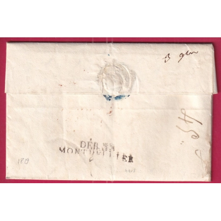 DEBOURSE DEB 33 MONTPELLIER HERAULT 1819 INDICE 15 DEPART NARBONNE AUDE REEXP FLORENSAC LETTRE COVER FRANCE