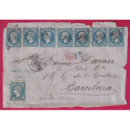 N°22 X8 GC 822 CETTE HERAULT VARIETE GRANDE CASSURE POUR BARCELONNE DEVANT DE LETTRE COVER FRANCE