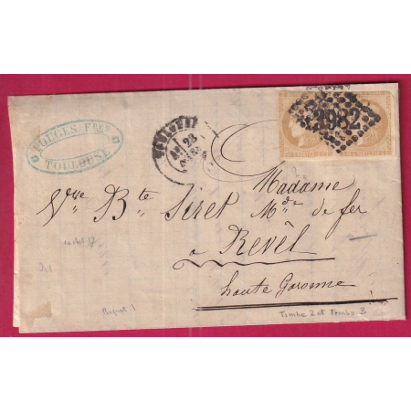 N°43A PAIRE GC 3982 TOULOUSE HAUTE GARONNE POUR REVEL HAUTE GARONNE LETTRE COVER FRANCE
