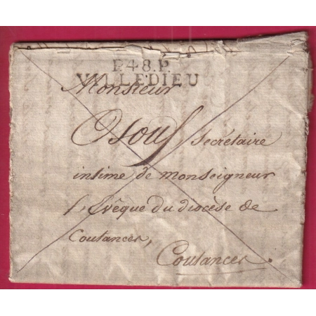 MARQUE P48P VILLEDIEU MANCHE POUR COUTANCES TEXTE COULOUVRAY 1816 INDICE 15  LETTRE COVER FRANCE