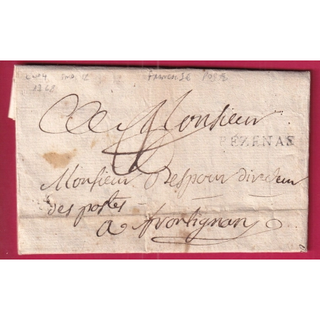 MARQUE PEZENAS HERAULT EN FRANCHISE DES POSTES LENAIN N°4 INDICE 12 POUR FRONTIGNAN LETTRE COVER FRANCE