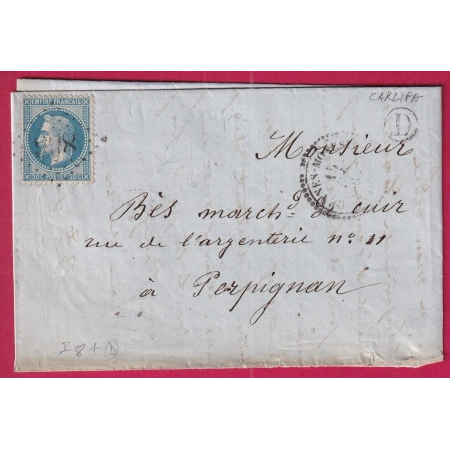 N°29 GC 806 CENNES MONESTIES AUDE CAD TYPE 22 BOITE RURALE D CARLIPA POUR PERPIGNAN LETTRE COVER FRANCE