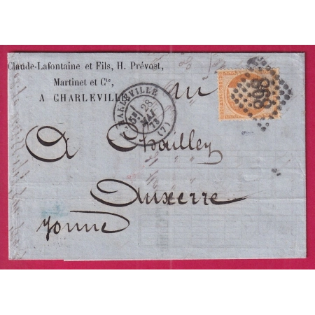 N°38 INSCRIPTION AU DOS BANQUE LAFONTAINE GC 898 CHARLEVILLE ARDENNES POUR AUXERRE LETTRE COVER FRANCE