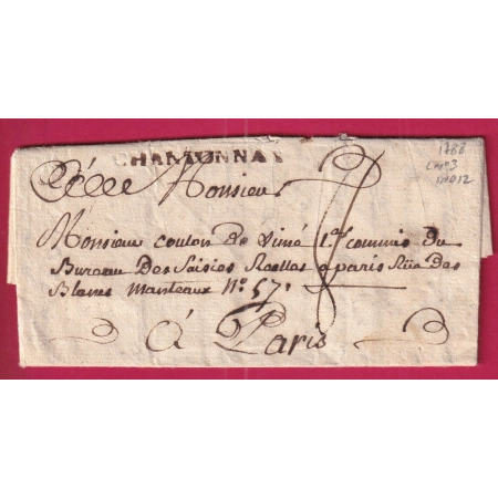 MARQUE CHANTONNAY VENDEE 1788 LENAIN N°3 INDICE 12 POUR PARIS LETTRE COVER FRANCE