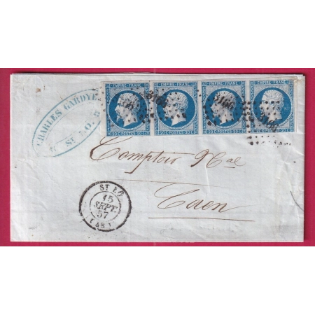 N°14 BANDE DE 4 BORD EFFEUILLE PC 3166 ST LO MANCHE POUR CAEN LETTRE COVER FRANCE