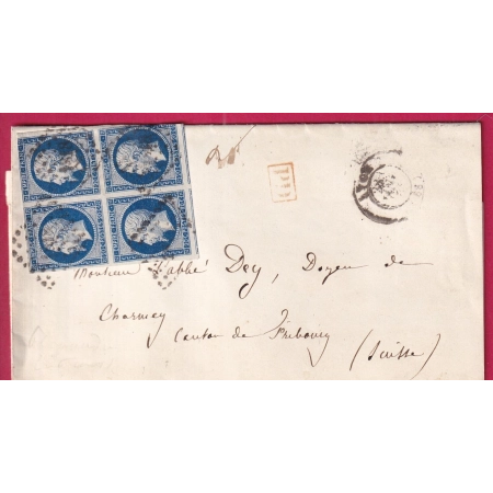 N°14 BLOC DE 4 PC LYON POUR CHARMEY FRIBOURG SUISSE LETTRE COVER FRANCE