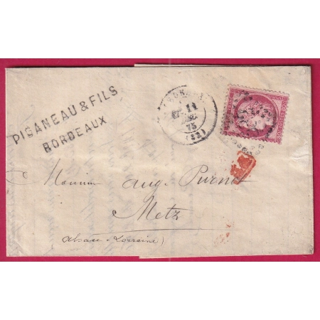 N°57 GC 532 BORDEAUX GIRONDE POUR METZ MOSELLE DOUBLE PORT ETRANGER LETTRE COVER FRANCE