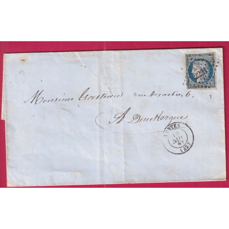 N°4 PC 2221 NANTES LOIRE INFERIEURE POUR DUNKERQUE NORD LETTRE COVER FRANCE
