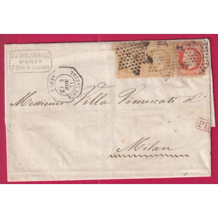 N°28 x2    + 31 LEVEE EXCEPTIONNELLE PARIS R ST LAZARE LEVEE E1 POUR MILAN  ITALIE LETTRE COVER FRANCE