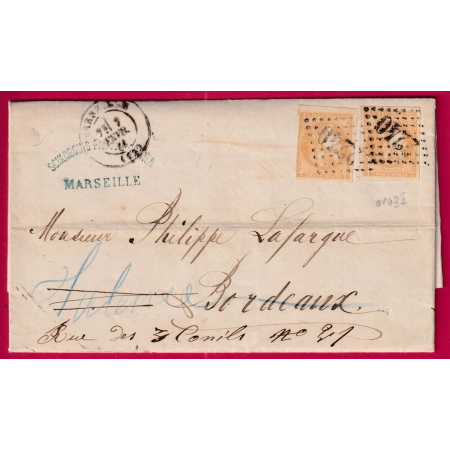 N°43A X2 GC 2240 MARSEILLE POUR BORDEAUX REEXPEDIE TALENCE  LETTRE COVER FRANCE