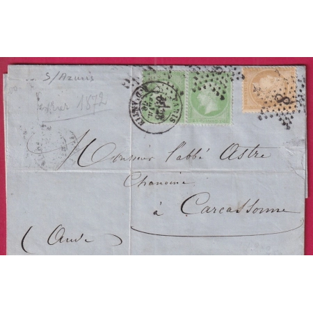 N°35 PAIRE + N°59 PARIS ETOILE 8 R D'ANTIN POUR CARCASSONNE AUDE 28 FEVRIER 1872 LETTRE COVER FRANCE
