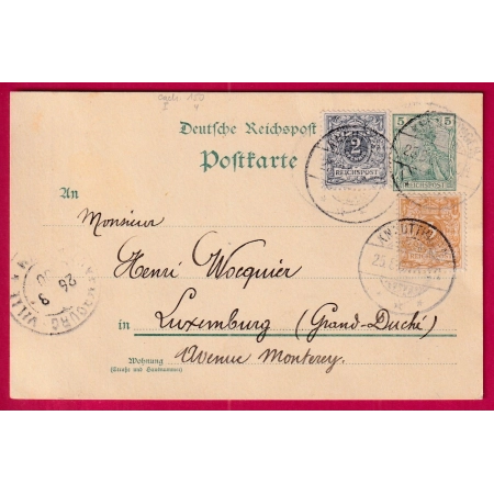 ALSACE LORRAINE ENTIER GERMANIA + 2 ET 3 PF KNUTANGE 1900 POUR LUXEMBOURG KNEUTTINGEN LETTRE COVER FRANCE