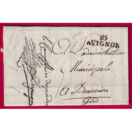 MARQUE 89 AVIGNON CONTRESEING FRANCHISE LE COMMISSAIRE DES POUDRES POUR BEAUCAIRE 1800 AN8 VAUCLUSE LETTRE COVER FRANCE