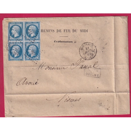 N°14B TYPE II BLOC DE 4 PC 441 BORDEAUX GIRONDE POUR NIMES GARD LETTRE COVER FRANCE