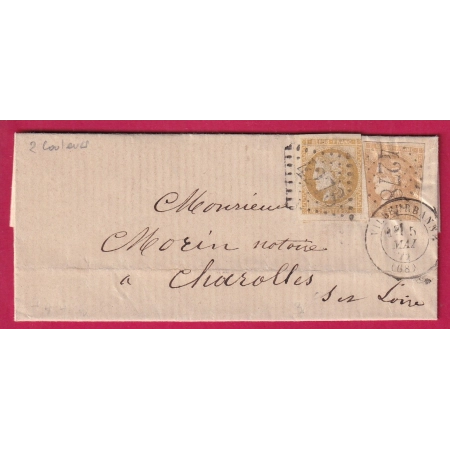 N°43A + 43B 2 COULEURS GC 4278 VILLEURBANNE RHONE POUR CHAROLLES SAONE ET LOIRE LETTRE COVER FRANCE