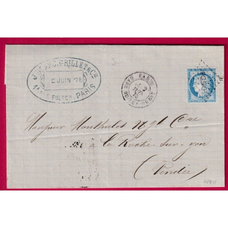 N°60 LOSANGE PARIS GARE DU SUD OUEST PGSO POUR LA ROCHE SUR YON VENDEE LETTRE COVER FRANCE