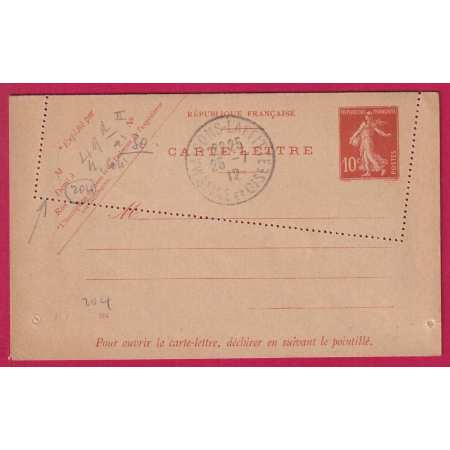 TRES BELLE VARIETE DE PICQUAGE SUR ENTIER SEMEUSE 10C CRTE LETTRE LETTRE COVER FRANCE