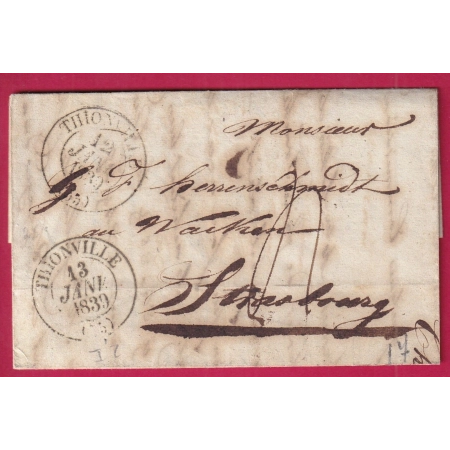 PRECURSEUR APRES LE DEPART CAD TYPE 13 THIONVILLE MOSELLE POUR STRASBOURG LETTRE COVER FRANCE