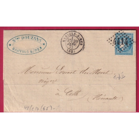 N°45A GC 4414 BANYULS SUR MER POUR CETTE HERAULT LETTRE COVER FRANCE