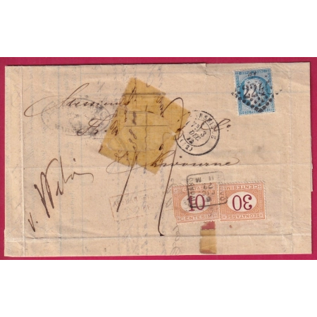 N°60 GC 2240 MARSEILLE TAXE 40 CENTESIMI LIVORNO ITALIE ITALIA 1872 LETTRE COVER FRANCE