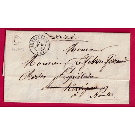 CAD TYPE 15 LE PELLERIN LOIRE INFERIEURE BOITE RURALE C ROUANS POUR NANTES 1851 LETTRE COVER FRANCE