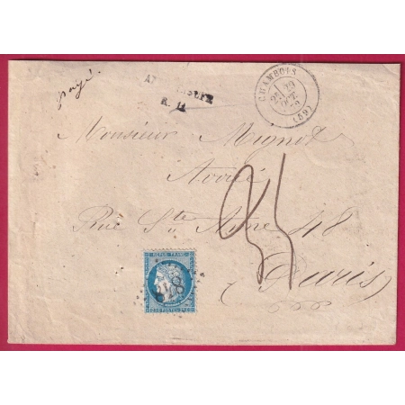 N°60 GC 848 CHAMBOIS ORNE TAXE MANUSCRIT 35 + AFFR INSUFF R11 PARIS LETTRE COVER FRANCE