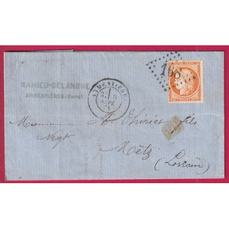 N°38 GC 168 ARMENTIERES NORD POUR METZ MOSELLE LETTRE COVER FRANCE