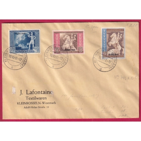 ALSACE LORRAINE SURTAXE ALLEMAGNE KLEINROSSELN PETIT ROSELLE MOSELLE 1942 1ER JOUR 19/10/1942 LETTRE COVER FRANCE