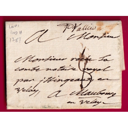 MARQUE MANUSCRIT ST VALLIER DROME 1787 LENAIN N°1 INDICE 11 MAUBOURG EN VELAY HAUTE LOIRE LETTRE COVER FRANCE