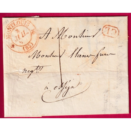 CAD TYPE 12 MONT LOUIS PYRENEES ORIENTALES TAXE LOCALE 1 POUR OSSEJA CL EN ROUGE 1833 LETTRE COVER FRANCE